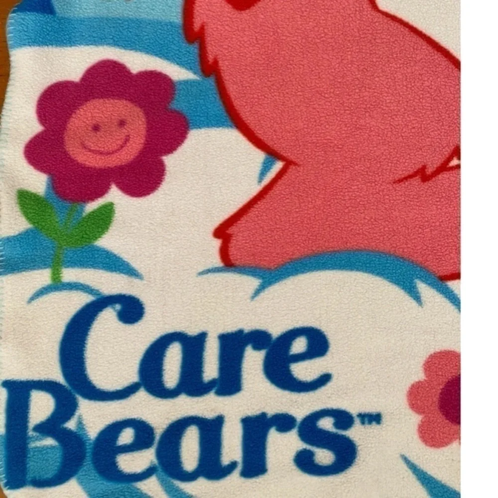 Vintage Care Bears Fleece Blanket Blue Yellow Pink
